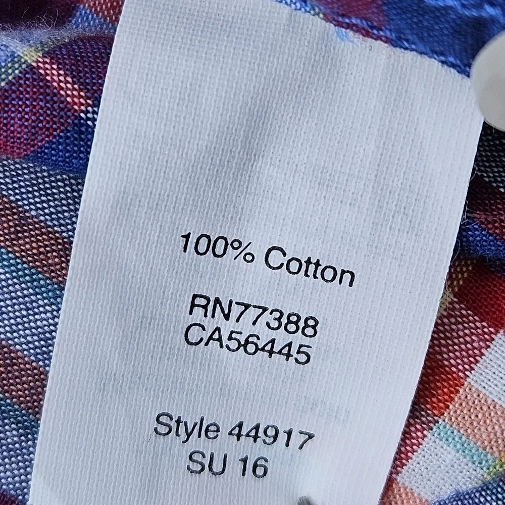 J. CREW 100% Cotton Summer Plaid Slim Fit Button Down LS Shirt Red Blue Mens LG
